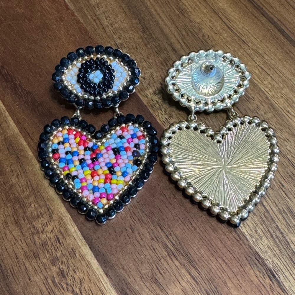 Sugarfix by Baublebar Micro Bead Evil Eye Dangle Heart Pierced Earrings - Picture 2 of 3